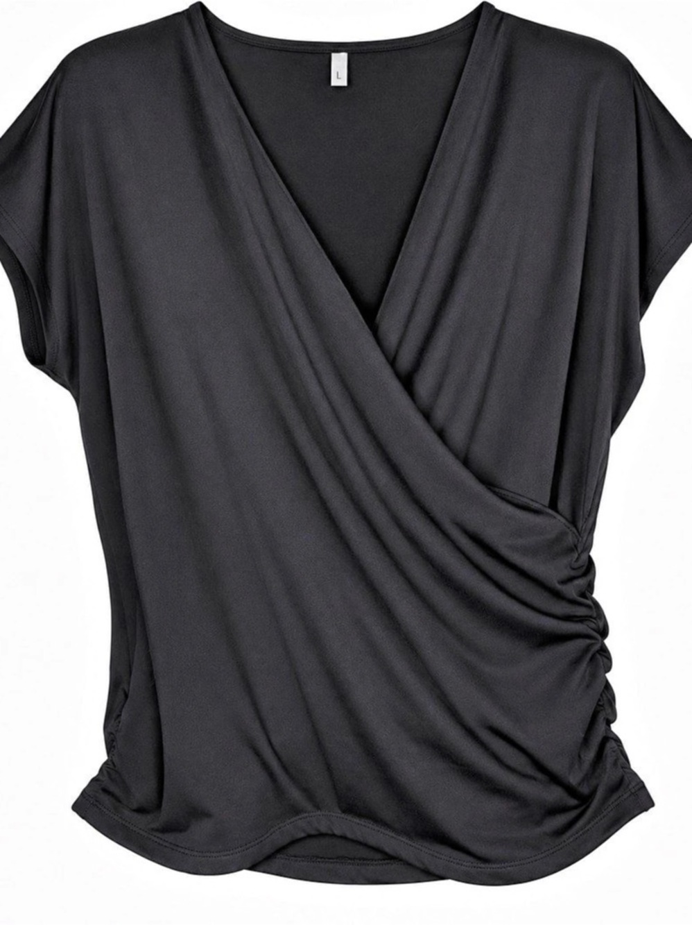 Halara Black Wrap Front Ruched Dolman- style Top NWT